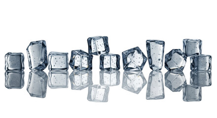 A Stunning Collection of Ice Cubes Reflecting Light, Ideal for Beverage and Cooling Concepts in Summer, isolated on a transparent background