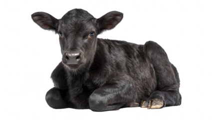 Black calf sitting isolated on a white background, png, transparent