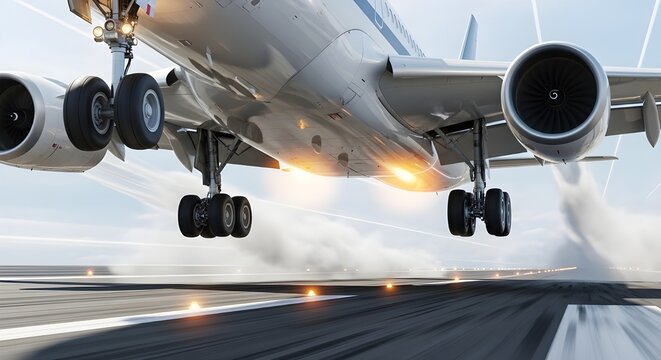 Commercial airplane Taking Off with Glowing Engines