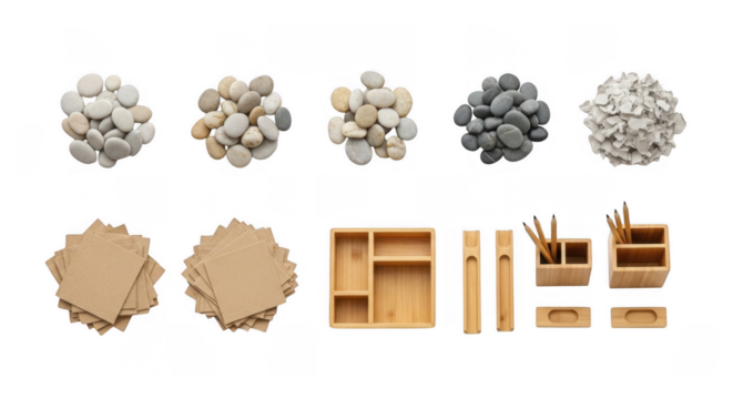 Aesthetic Arrangement of Natural Stones and Bamboo Utensils for Tranquil Home Decor and Mindful Zen Spaces, isolated on a transparent background - Powered by Adobe