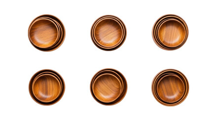 Set of Handcrafted Wooden Bowls in Various Sizes Ideal for Serving, Decoration, and Culinary Presentation, isolated on a transparent background
