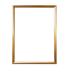 Elegant golden rectangular picture frame with a polished metallic finish isolated on transparent background