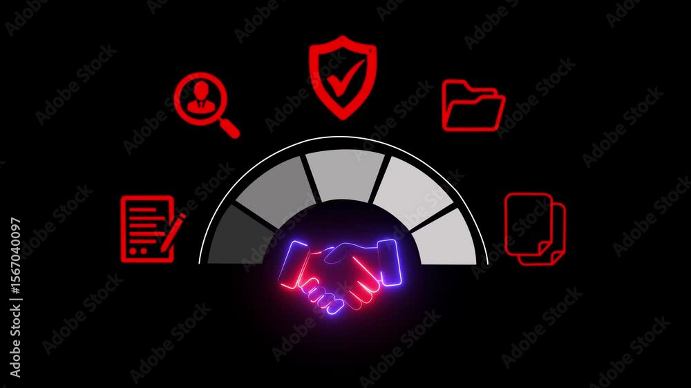 Fototapete procurement digital interface with handshake icon on businessman hand on the black background. symbo