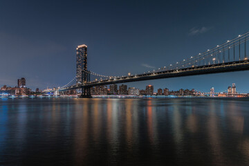 Scenic night view of Manhattan Bridge seen from Brooklyn
