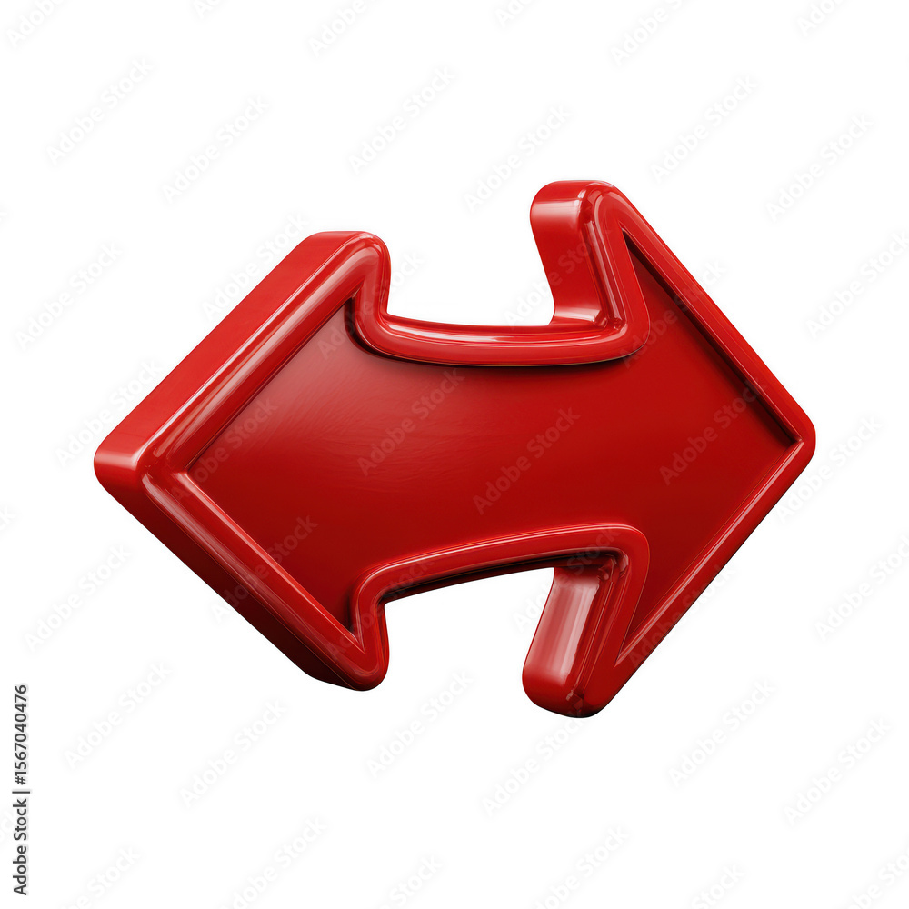 Poster glossy red double sided arrow symbol isolated on transparent background