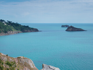 Seascape. The rocky sea coast at the southern end of Tor Bay near Brixham in the Torbay district of...