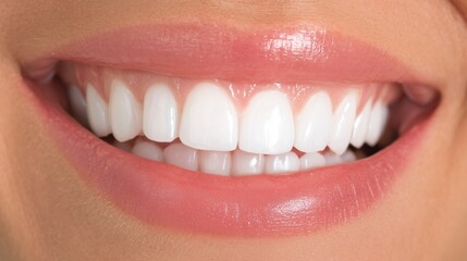 A close-up of bright, healthy white teeth with a clean and radiant smile.