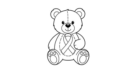 Naklejka premium Cute teddy bear with awareness ribbon outline isolated on transparent background