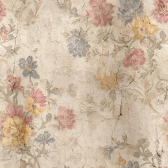 Vintage Floral Wallpaper with Distressed Look