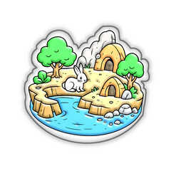 Cute Rabbit Island Cartoon.