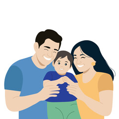 Happy family, flat style, minimalism, isolate on white