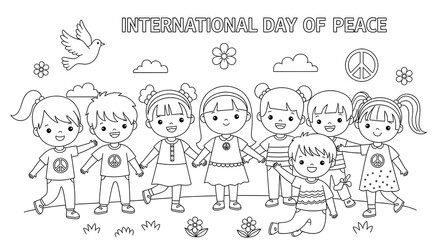Diverse children holding hands celebrating international day of peace isolated on transparent background