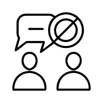 Two people with crossed-out speech bubble symbolizing no communication  