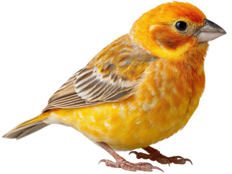 Colorful yellow canary bird animal portrait natural light isolated on transparent background