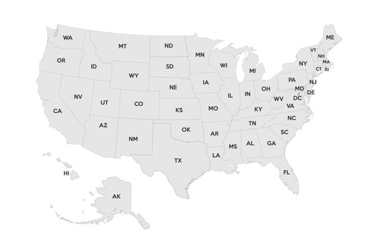 Map of the United States. Detailed map with names states of the USA with state borders. Vector illustration.