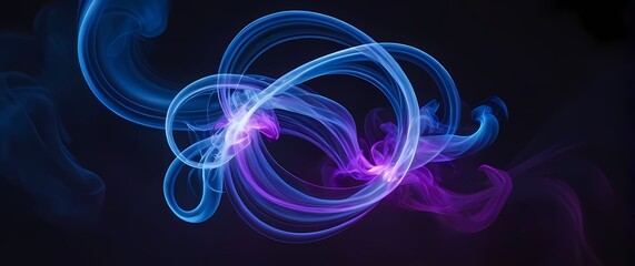 Abstract swirling smoke tendrils in electric blue and purple hues against dark backdrop