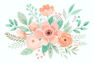 Pastel Watercolor Floral Clipart | Transparent Background | Hand-Painted Vector Style