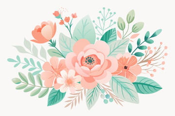 Pastel Watercolor Floral Clipart | Transparent Background | Hand-Painted Vector Style