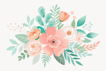 Pastel Watercolor Floral Clipart | Transparent Background | Hand-Painted Vector Style