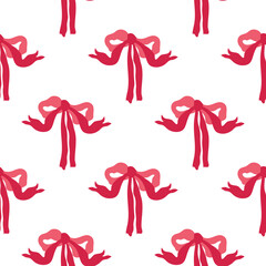 Christmas bows vector seamless pattern on transparent background. Festive wallpaper in retro vintage style for fabric design, scrapbooking, wallpapers. Christmas mood
