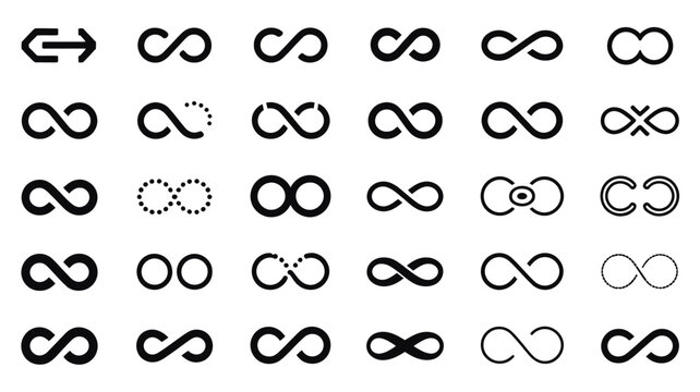 nfinity Symbol Variations &ndash; Black & White Vector Icons in 6x5 Grid for Logo Design, Branding, Mathematical Representation, and Creative Graphics on White Background&rdquo;
