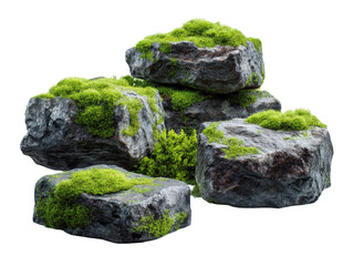 Moss-covered rocks natural landscape nature view isolated on transparent background
