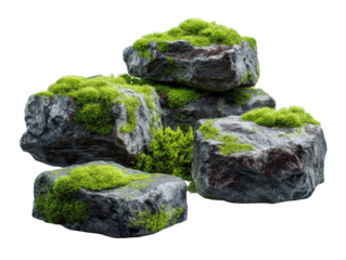 Moss-covered rocks natural landscape nature view isolated on transparent background