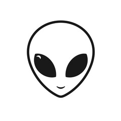 Friendly alien face icon with a smile on a white background