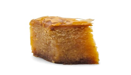 Photo of a piece of traditional Greek Baklava from Kymi, Euboea, a rich, layered phyllo pastry with...