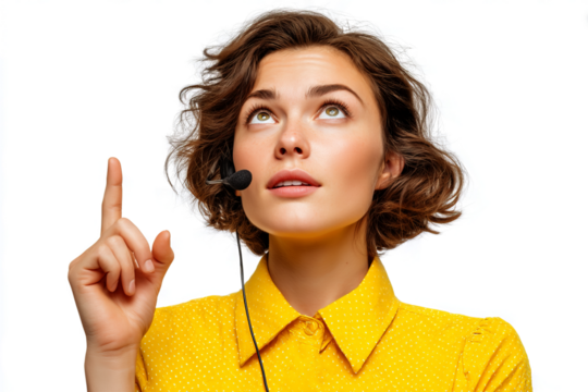 woman with receptionist headset microphone  on a transparent background. - Powered by Adobe