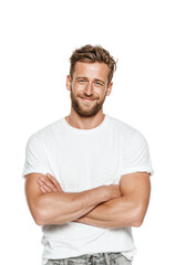 Smiling man portrait confidence isolated on transparent background