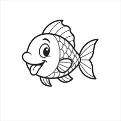 Cheerful Cartoon Goldfish Line Art - Playful Aquatic Animal Drawing for Kids' Books, Aquariums, and Fun Designs