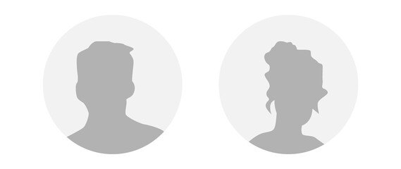 Flat illustration in grayscale. A man and a woman. Avatar, user profile, person icon, profile picture. Suitable for social media profiles, icons, screensavers and as a template.