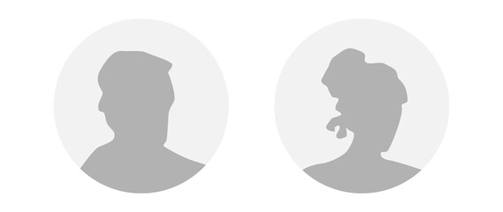 Flat illustration in grayscale. A man and a woman. Avatar, user profile, person icon, profile picture. Suitable for social media profiles, icons, screensavers and as a template.
