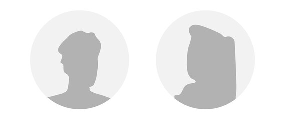 Flat illustration in grayscale. A man and a woman. Avatar, user profile, person icon, profile picture. Suitable for social media profiles, icons, screensavers and as a template.