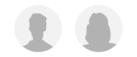 Flat illustration in grayscale. A man and a woman. Avatar, user profile, person icon, profile picture. Suitable for social media profiles, icons, screensavers and as a template.