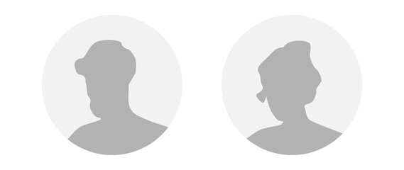 Flat illustration in grayscale. A man and a woman. Avatar, user profile, person icon, profile picture. Suitable for social media profiles, icons, screensavers and as a template.