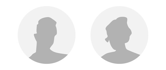 Flat illustration in grayscale. A man and a woman. Avatar, user profile, person icon, profile picture. Suitable for social media profiles, icons, screensavers and as a template.