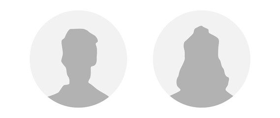 Flat illustration in grayscale. A man and a woman. Avatar, user profile, person icon, profile picture. Suitable for social media profiles, icons, screensavers and as a template.