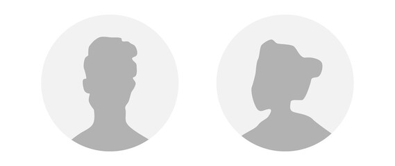 Flat illustration in grayscale. A man and a woman. Avatar, user profile, person icon, profile picture. Suitable for social media profiles, icons, screensavers and as a template.