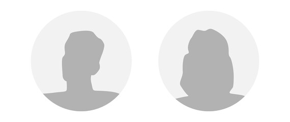 Flat illustration in grayscale. A man and a woman. Avatar, user profile, person icon, profile picture. Suitable for social media profiles, icons, screensavers and as a template.