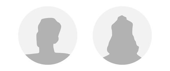 Flat illustration in grayscale. A man and a woman. Avatar, user profile, person icon, profile picture. Suitable for social media profiles, icons, screensavers and as a template.