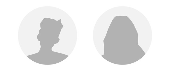 Flat illustration in grayscale. A man and a woman. Avatar, user profile, person icon, profile picture. Suitable for social media profiles, icons, screensavers and as a template.