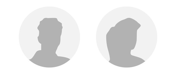 Flat illustration in grayscale. A man and a woman. Avatar, user profile, person icon, profile picture. Suitable for social media profiles, icons, screensavers and as a template.