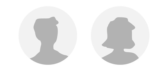Flat illustration in grayscale. A man and a woman. Avatar, user profile, person icon, profile picture. Suitable for social media profiles, icons, screensavers and as a template.