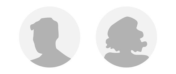 Flat illustration in grayscale. A man and a woman. Avatar, user profile, person icon, profile picture. Suitable for social media profiles, icons, screensavers and as a template.