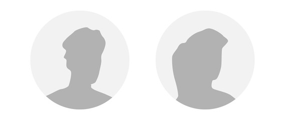 Flat illustration in grayscale. A man and a woman. Avatar, user profile, person icon, profile picture. Suitable for social media profiles, icons, screensavers and as a template.