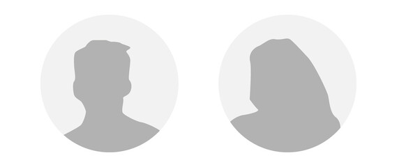 Flat illustration in grayscale. A man and a woman. Avatar, user profile, person icon, profile picture. Suitable for social media profiles, icons, screensavers and as a template.