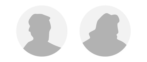 Flat illustration in grayscale. A man and a woman. Avatar, user profile, person icon, profile picture. Suitable for social media profiles, icons, screensavers and as a template.