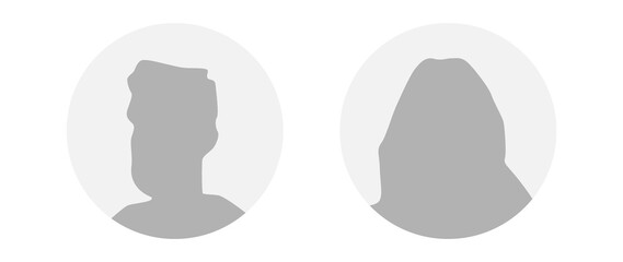 Flat illustration in grayscale. A man and a woman. Avatar, user profile, person icon, profile picture. Suitable for social media profiles, icons, screensavers and as a template.